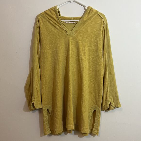 Soft Surroundings XL Organic Cotton Yellow Top Lagenlook Hood Buttons - Picture 1 of 11